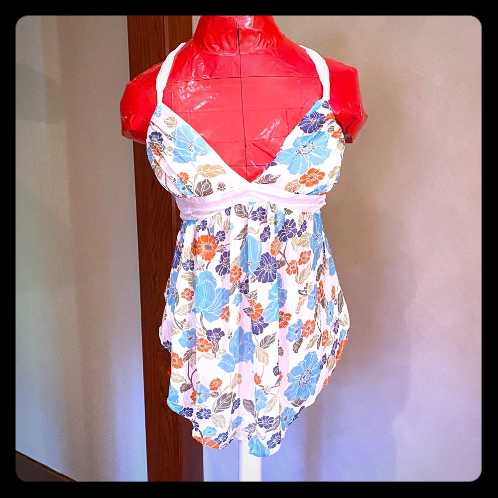 A&F White floral baby doll top with X back